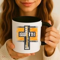 Thin Gold Line Cross Flag Support Front line Workers Coffee Mug thumb 3