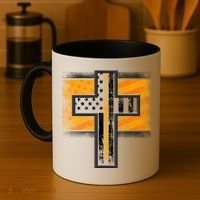 Thin Gold Line Cross Flag Support Front line Workers Coffee Mug thumb 4