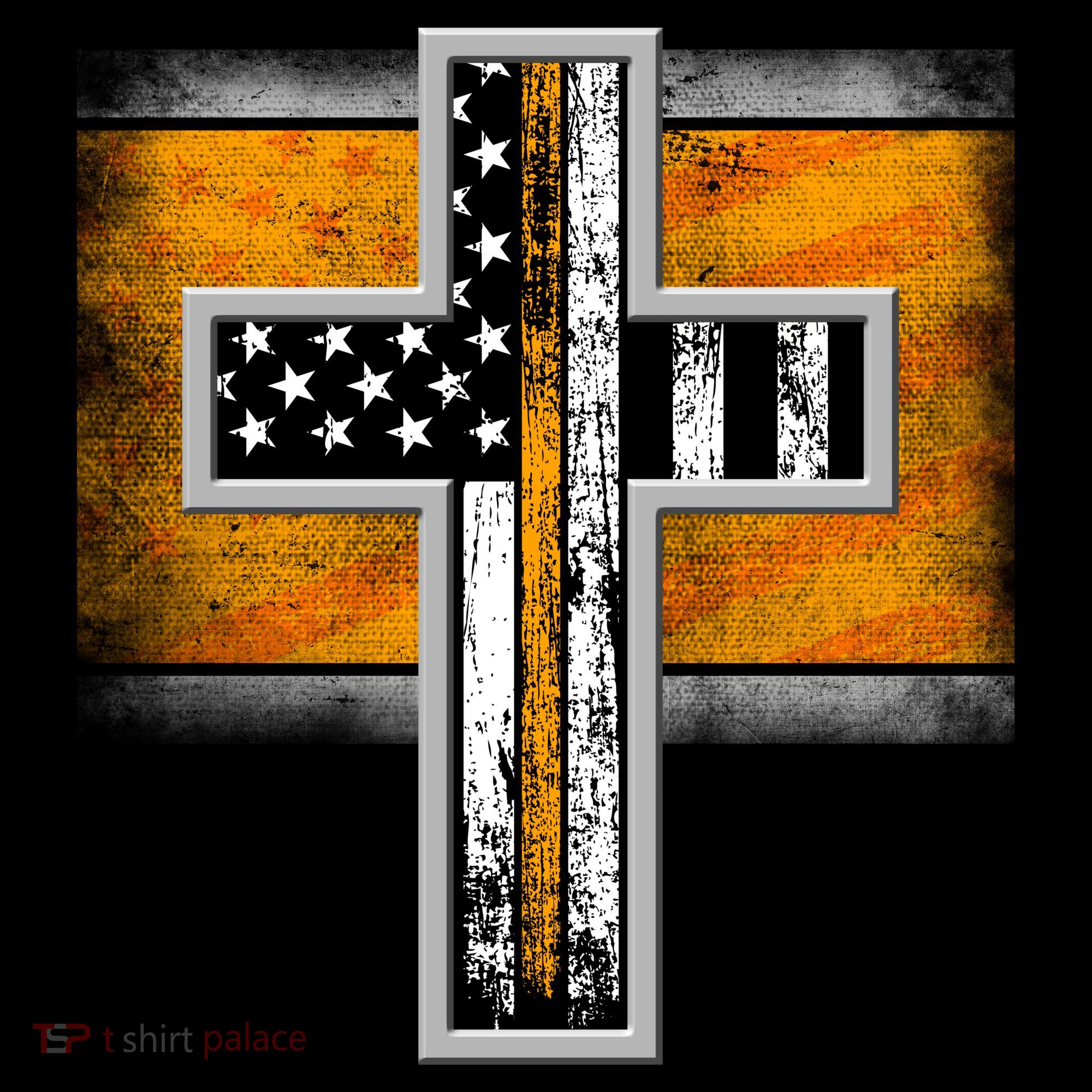 Thin Gold Line Cross Flag Support Front line Workers Polo