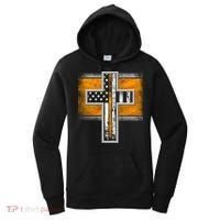 Thin Gold Line Cross Flag Support Front line Workers Women's Hoodie thumb 0