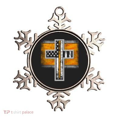 Thin Gold Line Cross Flag Support Front line Workers Ornament