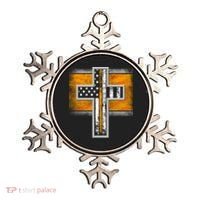 Thin Gold Line Cross Flag Support Front line Workers Ornament thumb 0