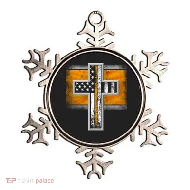 Thin Gold Line Cross Flag Support Front line Workers Ornament
