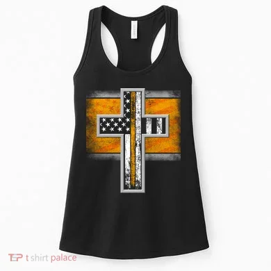 Thin Gold Line Cross Flag Support Front line Workers Women's Tank Top