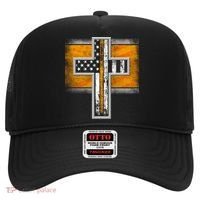 Thin Gold Line Cross Flag Support Front line Workers Hat thumb 0