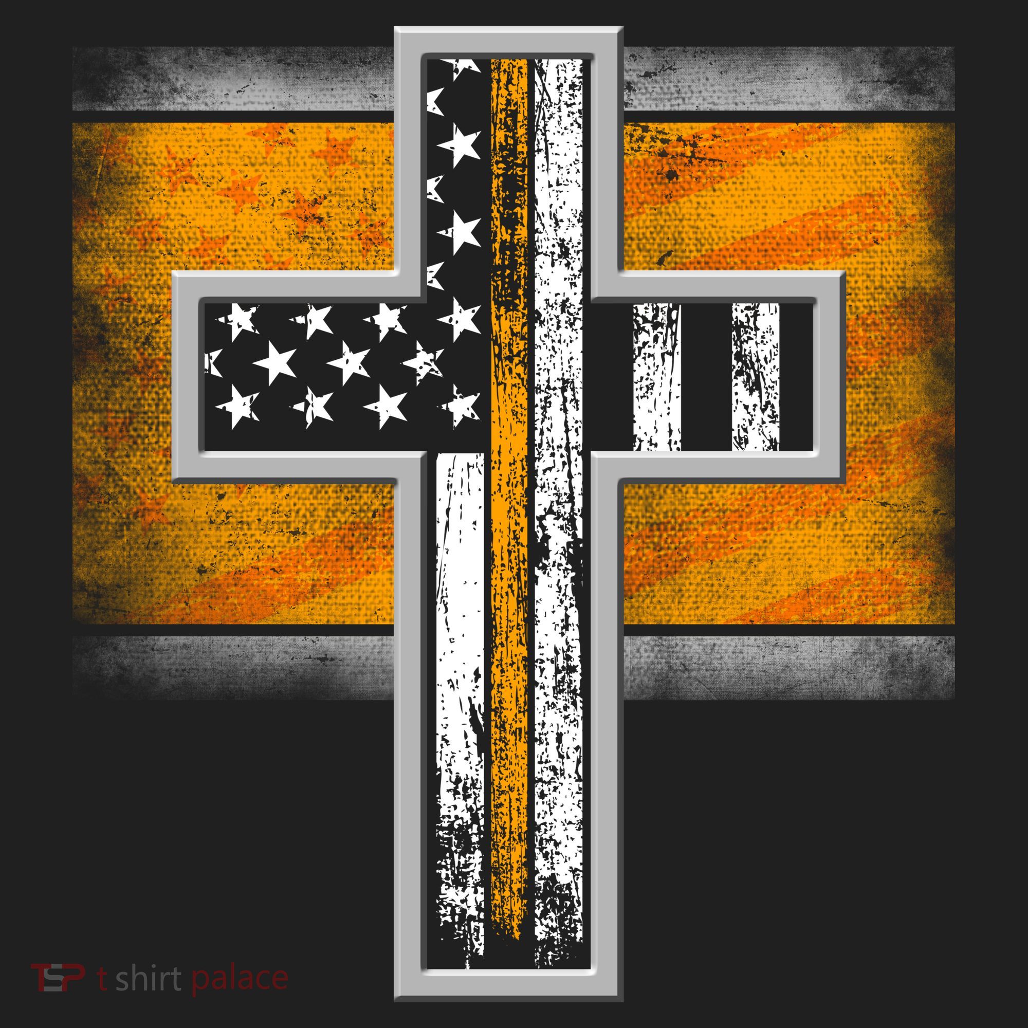 Thin Gold Line Cross Flag Support Front line Workers Hat