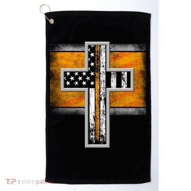 Thin Gold Line Cross Flag Support Front line Workers Golf Towel
