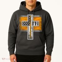 Thin Gold Line Cross Flag Support Front line Workers Hoodie thumb 2