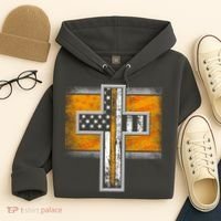 Thin Gold Line Cross Flag Support Front line Workers Hoodie thumb 4