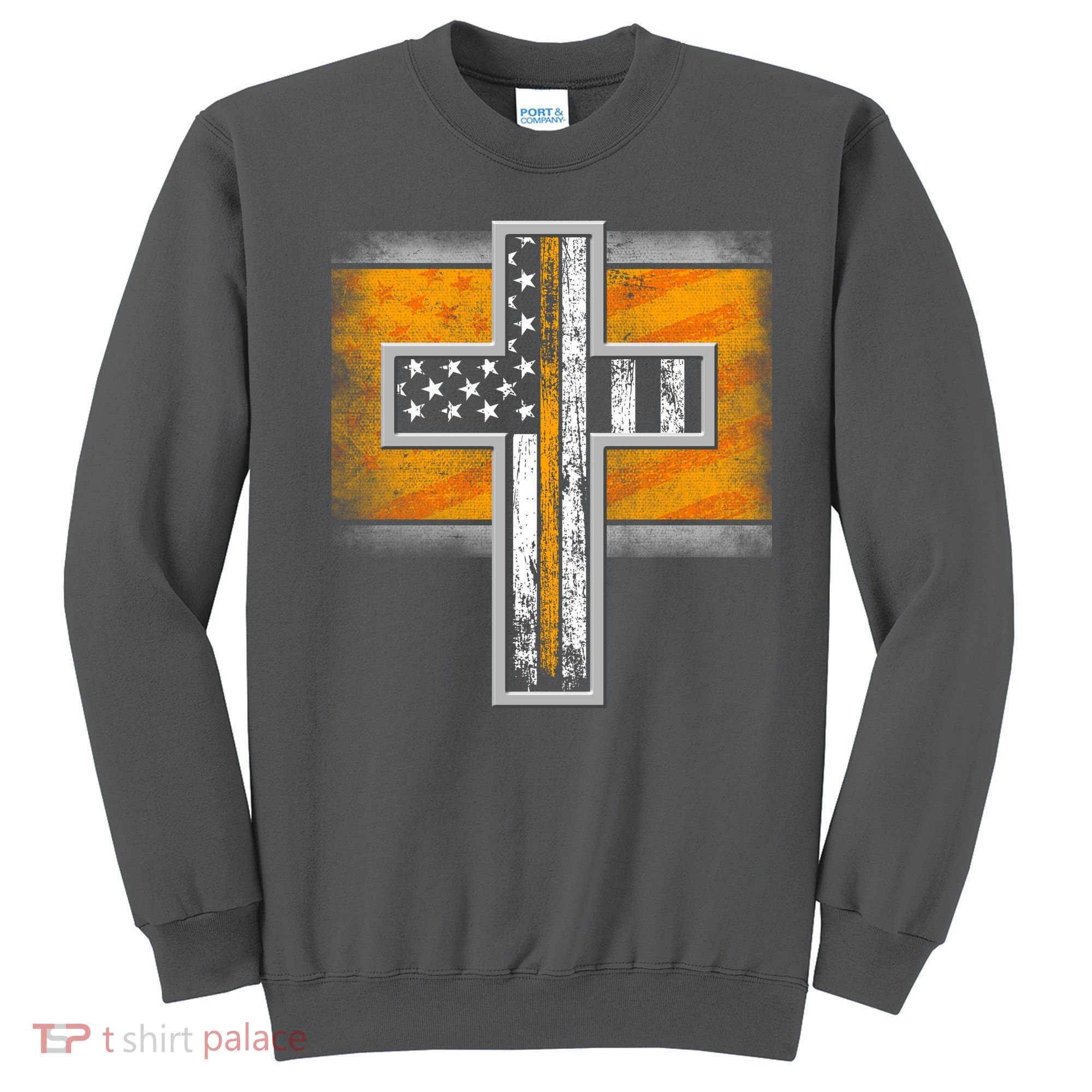Thin Gold Line Cross Flag Support Front line Workers Sweatshirt