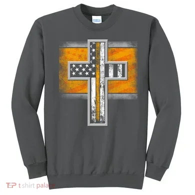 Thin Gold Line Cross Flag Support Front line Workers Sweatshirt