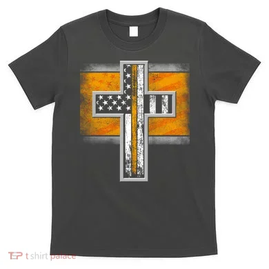 Thin Gold Line Cross Flag Support Front line Workers T-Shirt