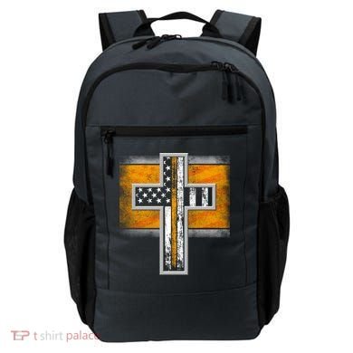 Thin Gold Line Cross Flag Support Front line Workers Backpack
