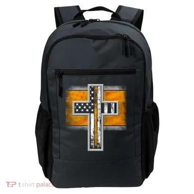 Thin Gold Line Cross Flag Support Front line Workers Backpack
