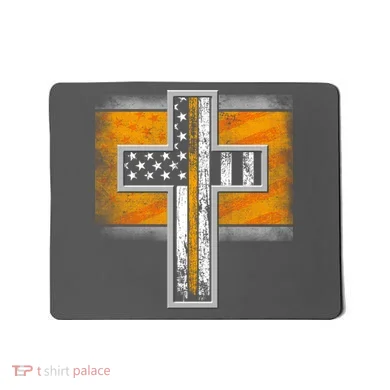 Thin Gold Line Cross Flag Support Front line Workers Mousepad