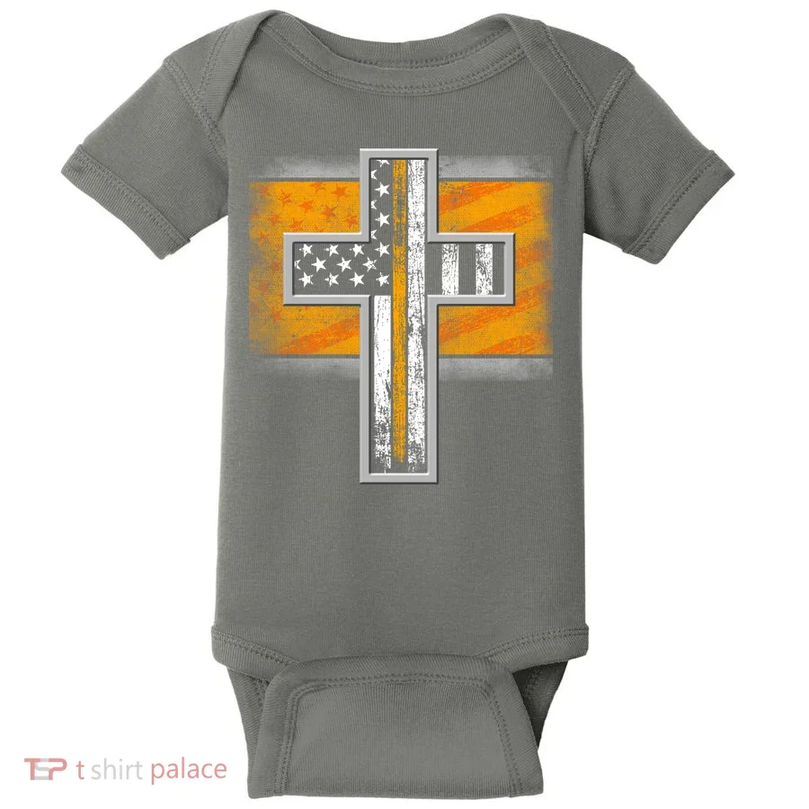 Thin Gold Line Cross Flag Support Front line Workers Baby Bodysuit