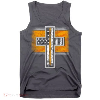 Thin Gold Line Cross Flag Support Front line Workers Tank Top