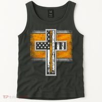 Thin Gold Line Cross Flag Support Front line Workers Tank Top thumb 2