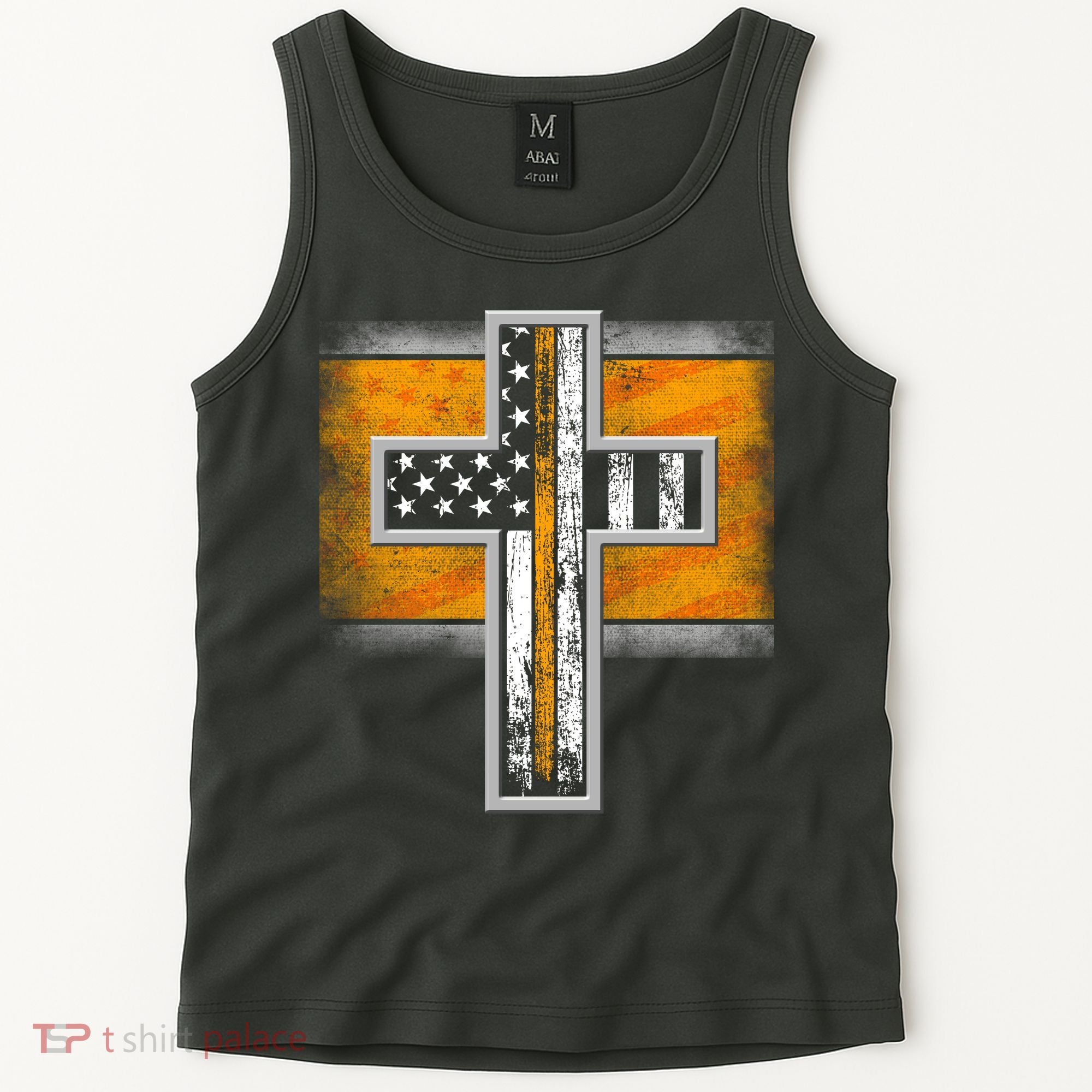 Thin Gold Line Cross Flag Support Front line Workers Tank Top