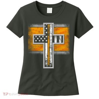 Thin Gold Line Cross Flag Support Front line Workers Women's T-Shirt