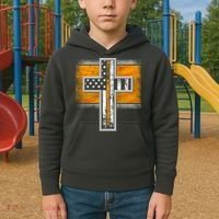 Thin Gold Line Cross Flag Support Front line Workers Kids Hoodie thumb 2