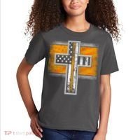 Thin Gold Line Cross Flag Support Front line Workers Kids T-Shirt thumb 2