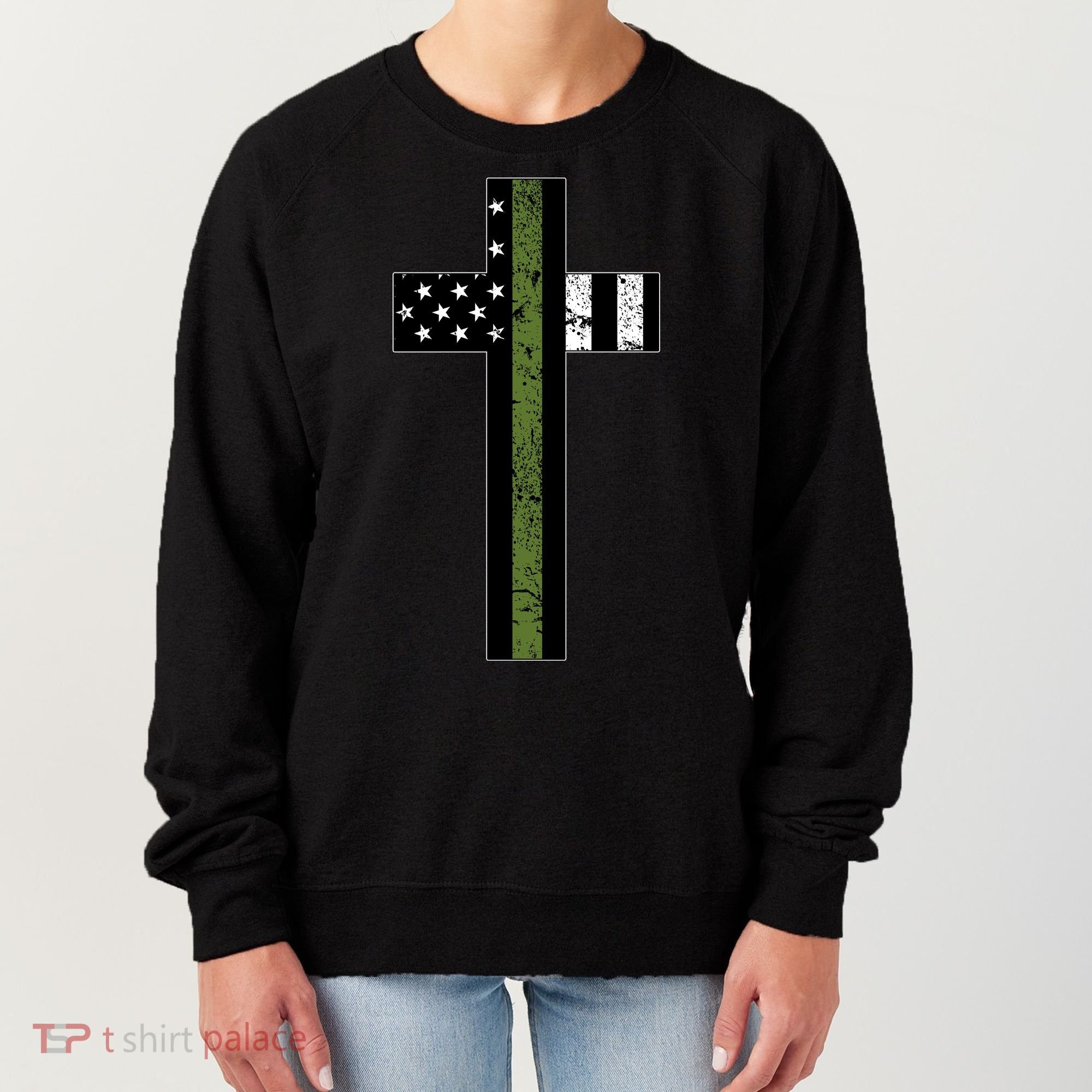 Thin Green Line Cross Military Women's Sweatshirt