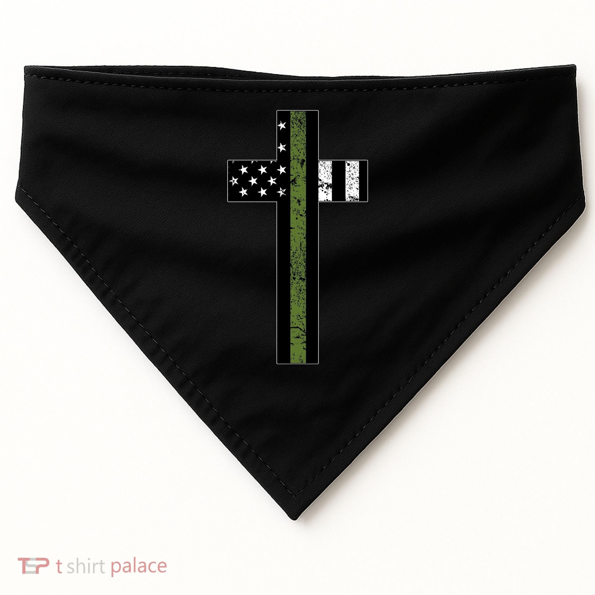 Thin Green Line Cross Military USA-Made Doggie Bandana