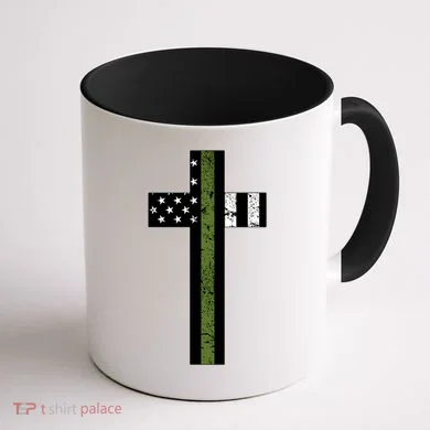 Thin Green Line Cross Military Coffee Mug back