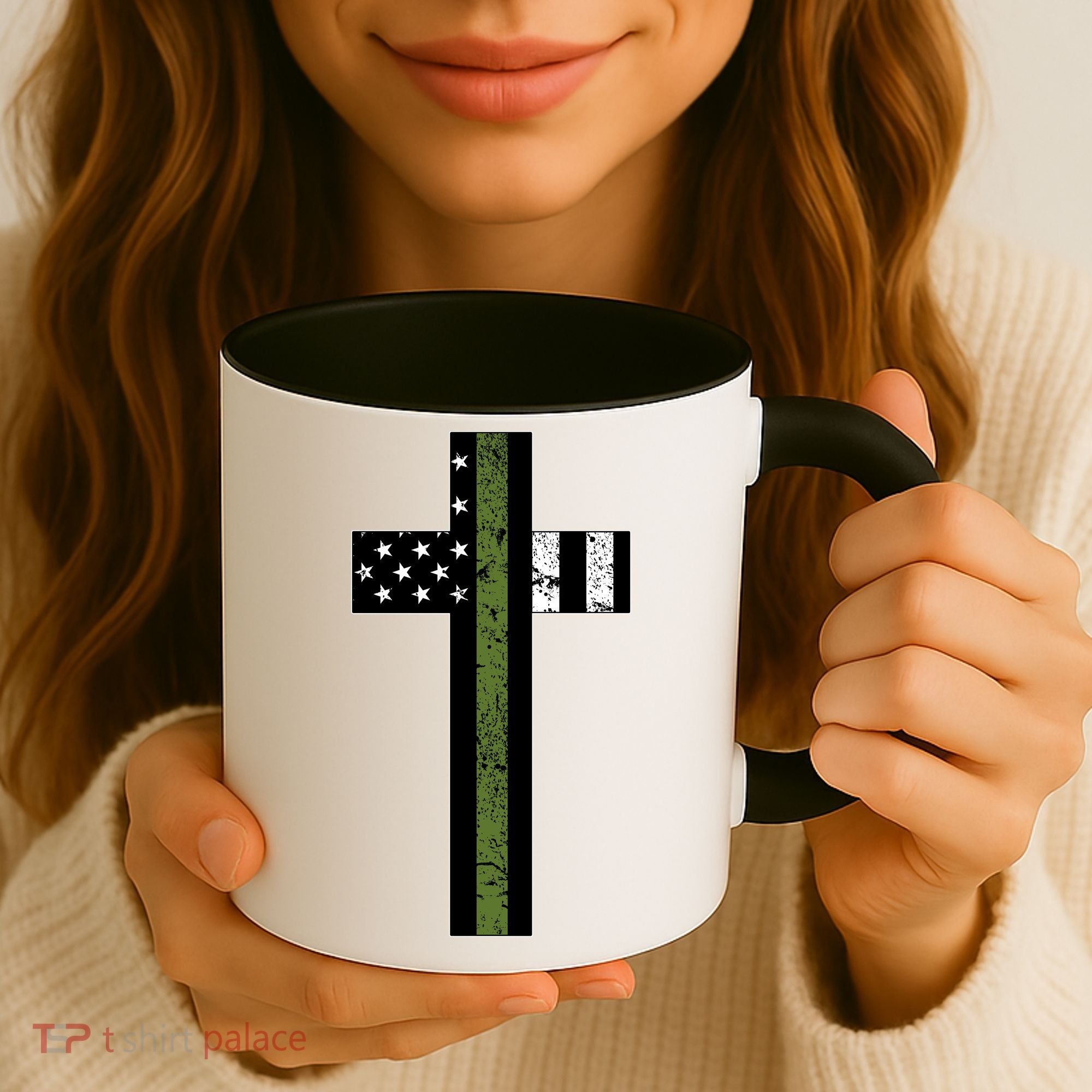 Thin Green Line Cross Military Coffee Mug