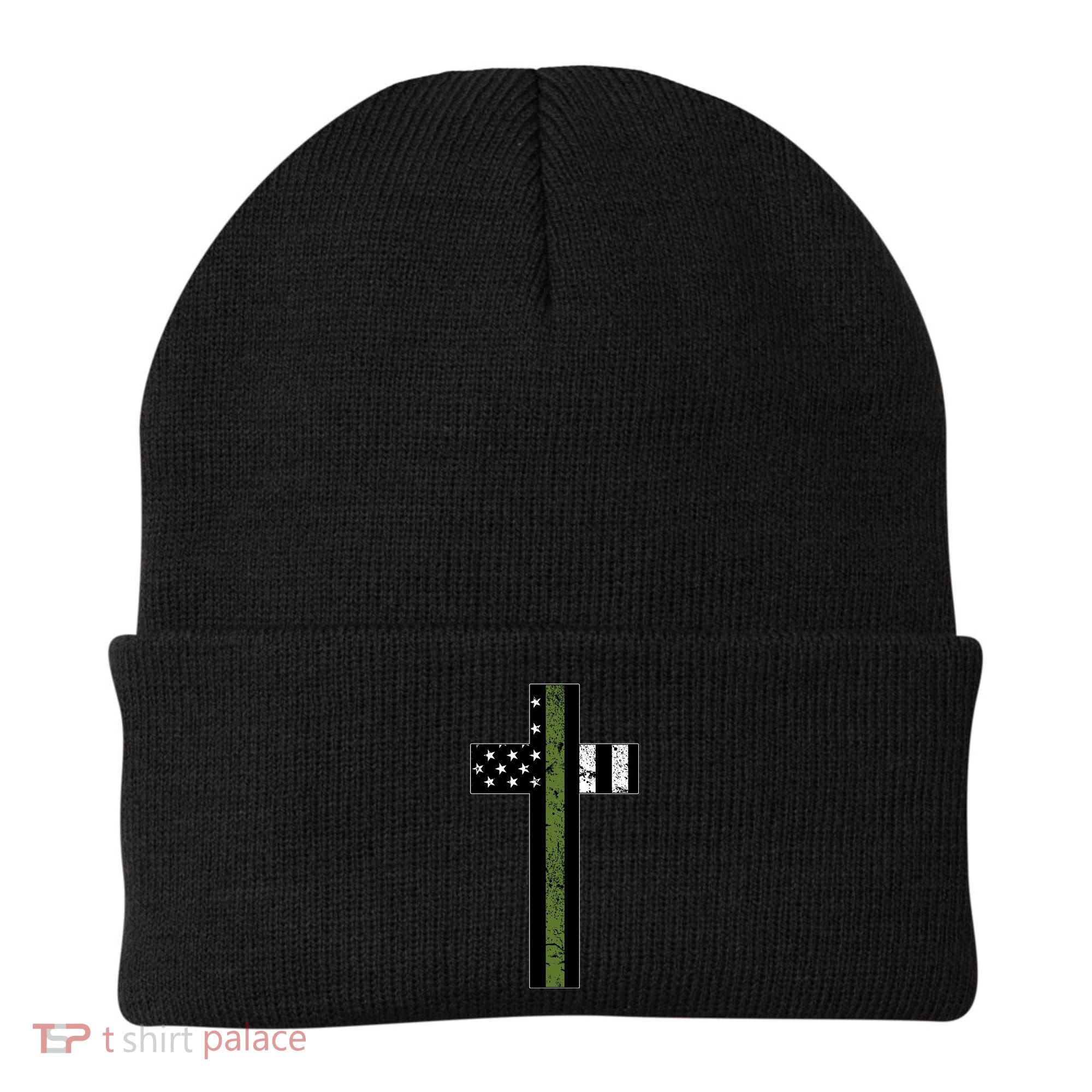 Thin Green Line Cross Military Beanie