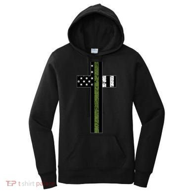 Thin Green Line Cross Military Women's Hoodie