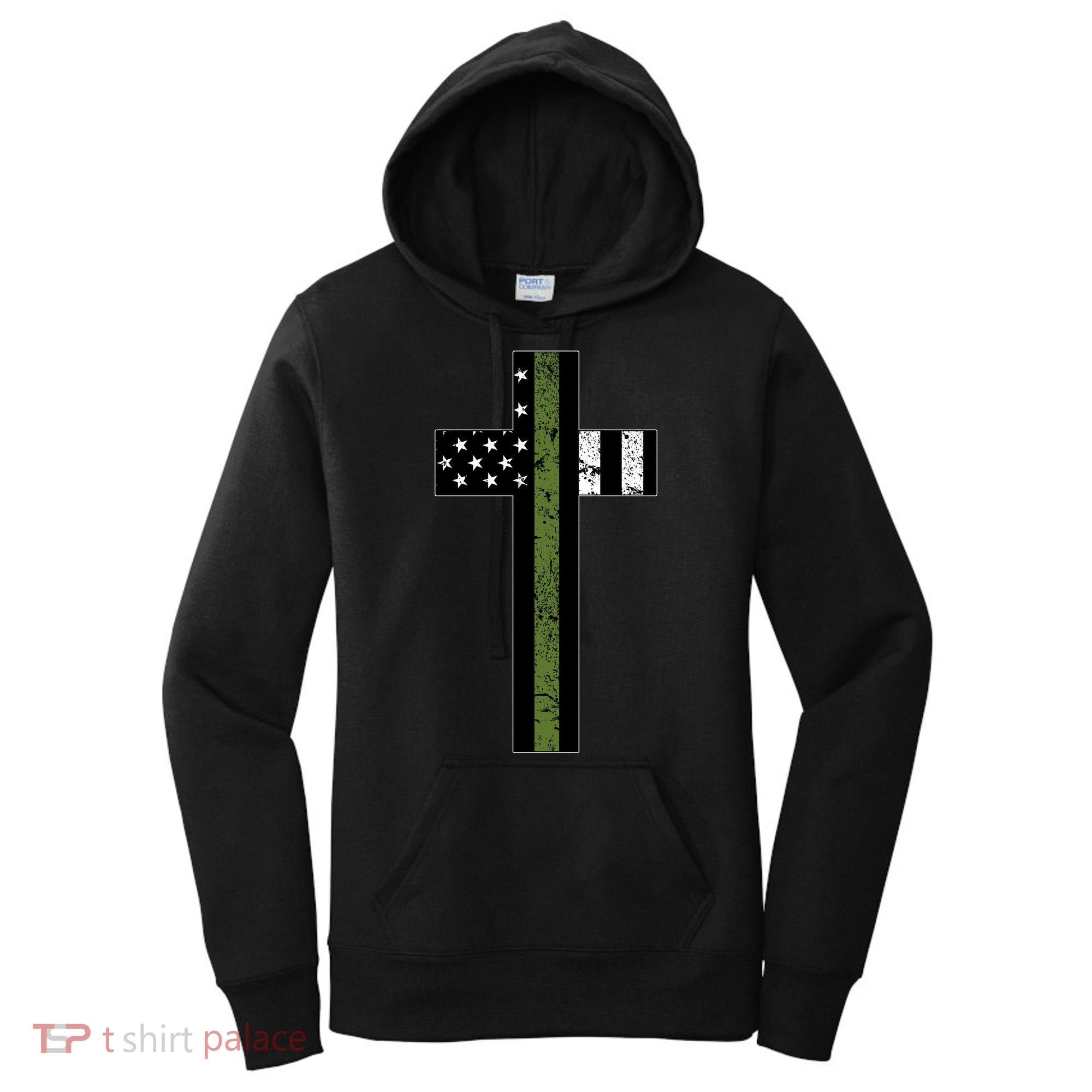 Thin Green Line Cross Military Women's Hoodie