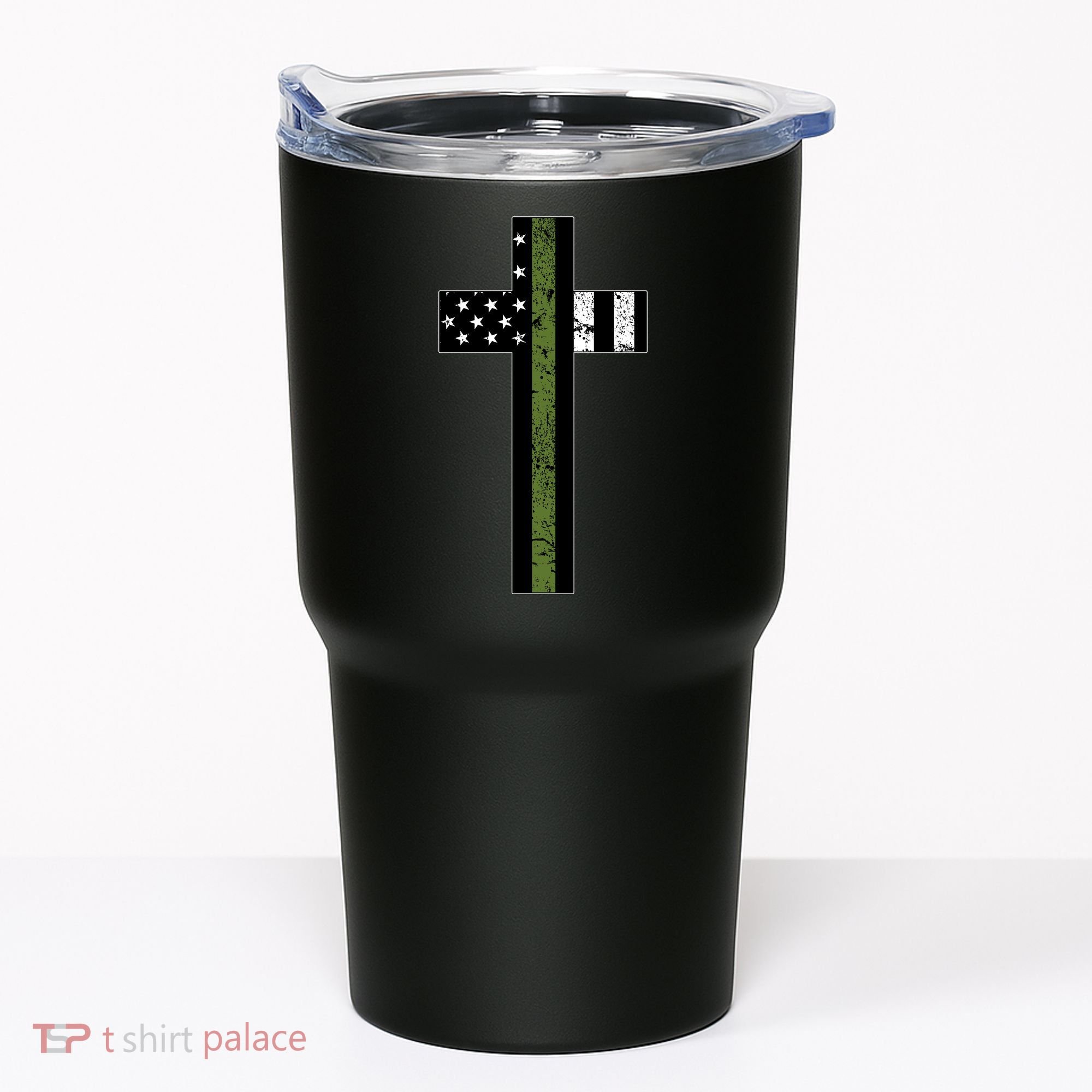 Thin Green Line Cross Military Tumbler