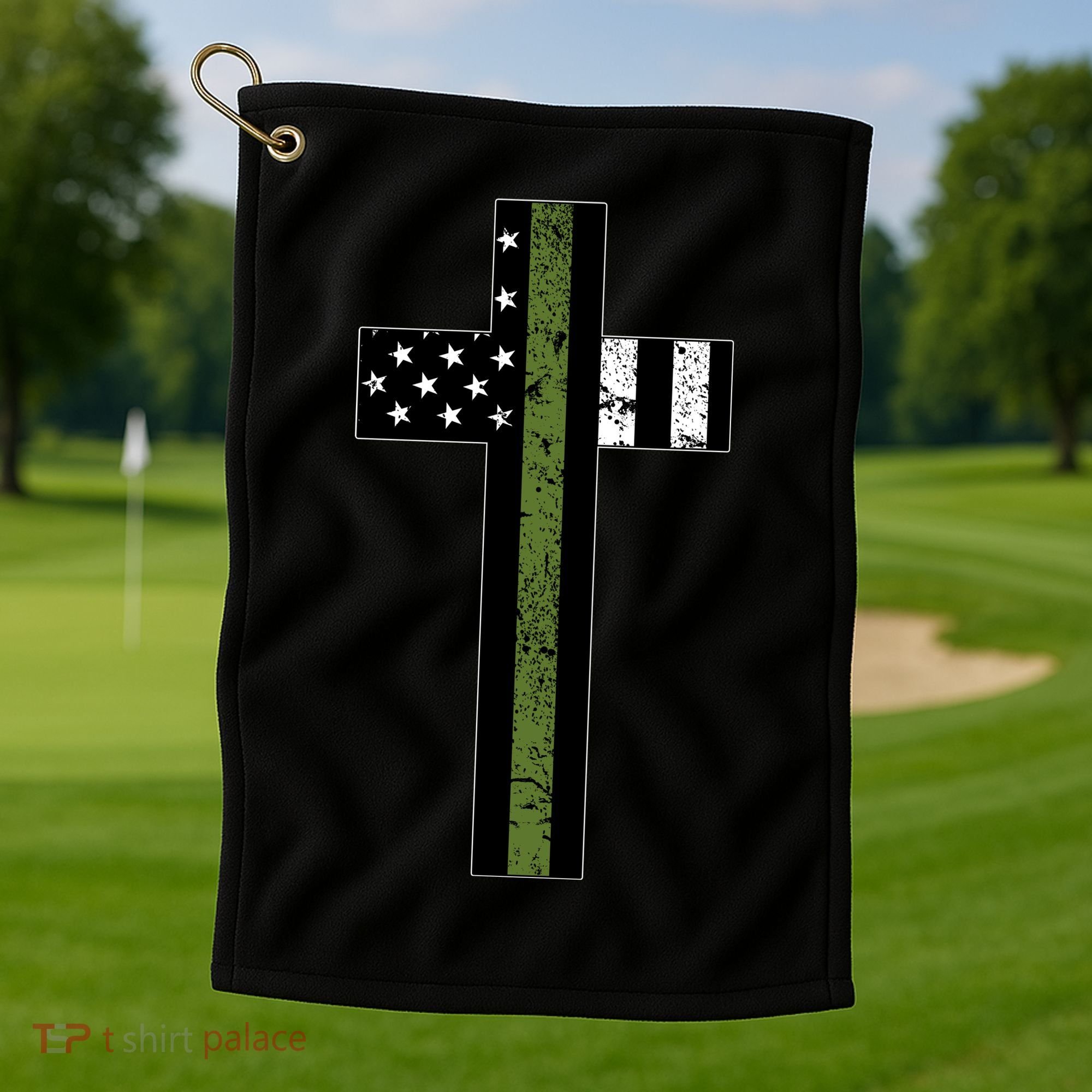 Thin Green Line Cross Military Golf Towel