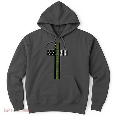 Thin Green Line Cross Military Hoodie