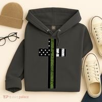 Thin Green Line Cross Military Hoodie thumb 4
