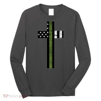 Thin Green Line Cross Military Long Sleeve Shirt
