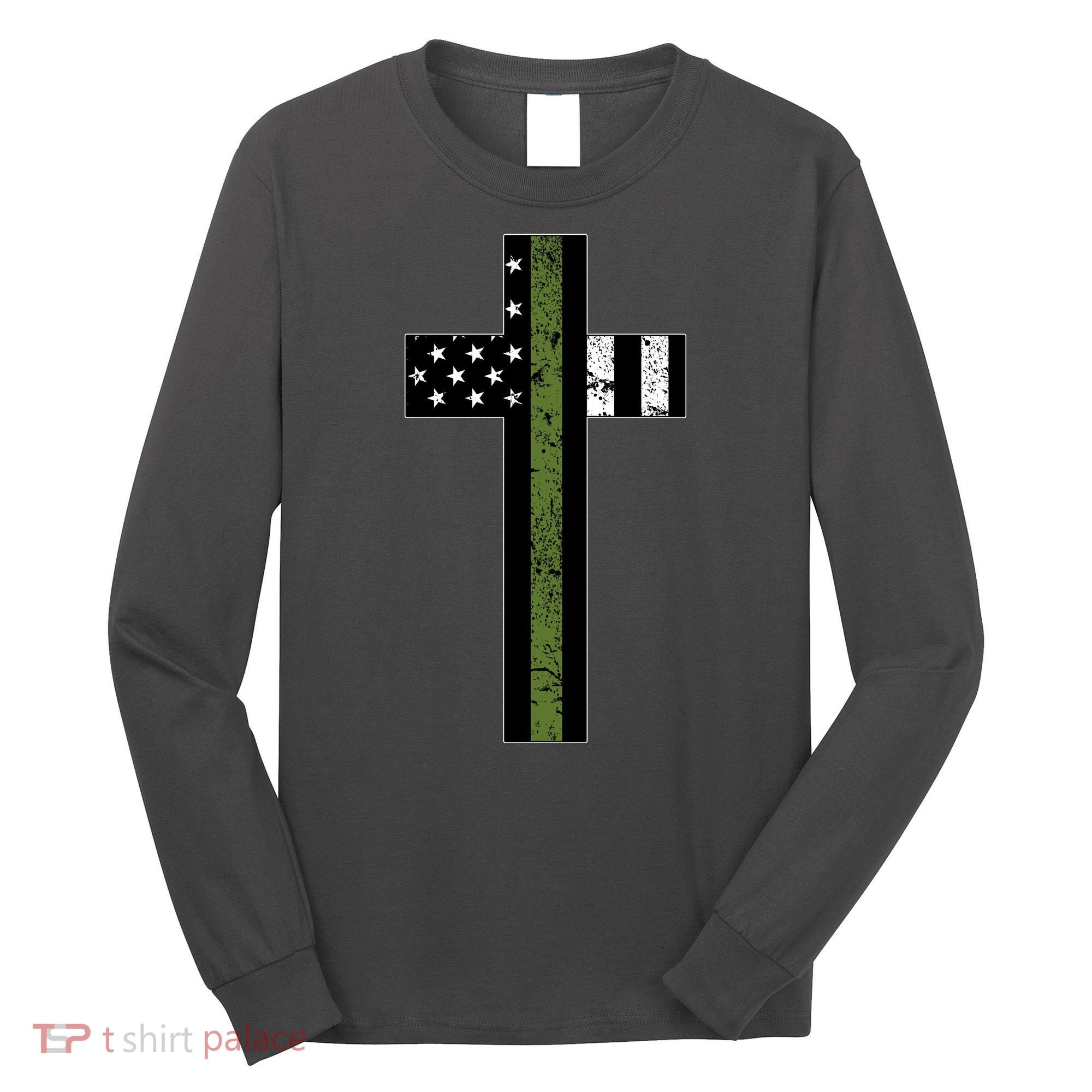 Thin Green Line Cross Military Long Sleeve Shirt
