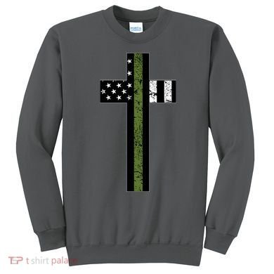 Thin Green Line Cross Military Sweatshirt