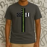 Thin Green Line Cross Military T-Shirt thumb 3