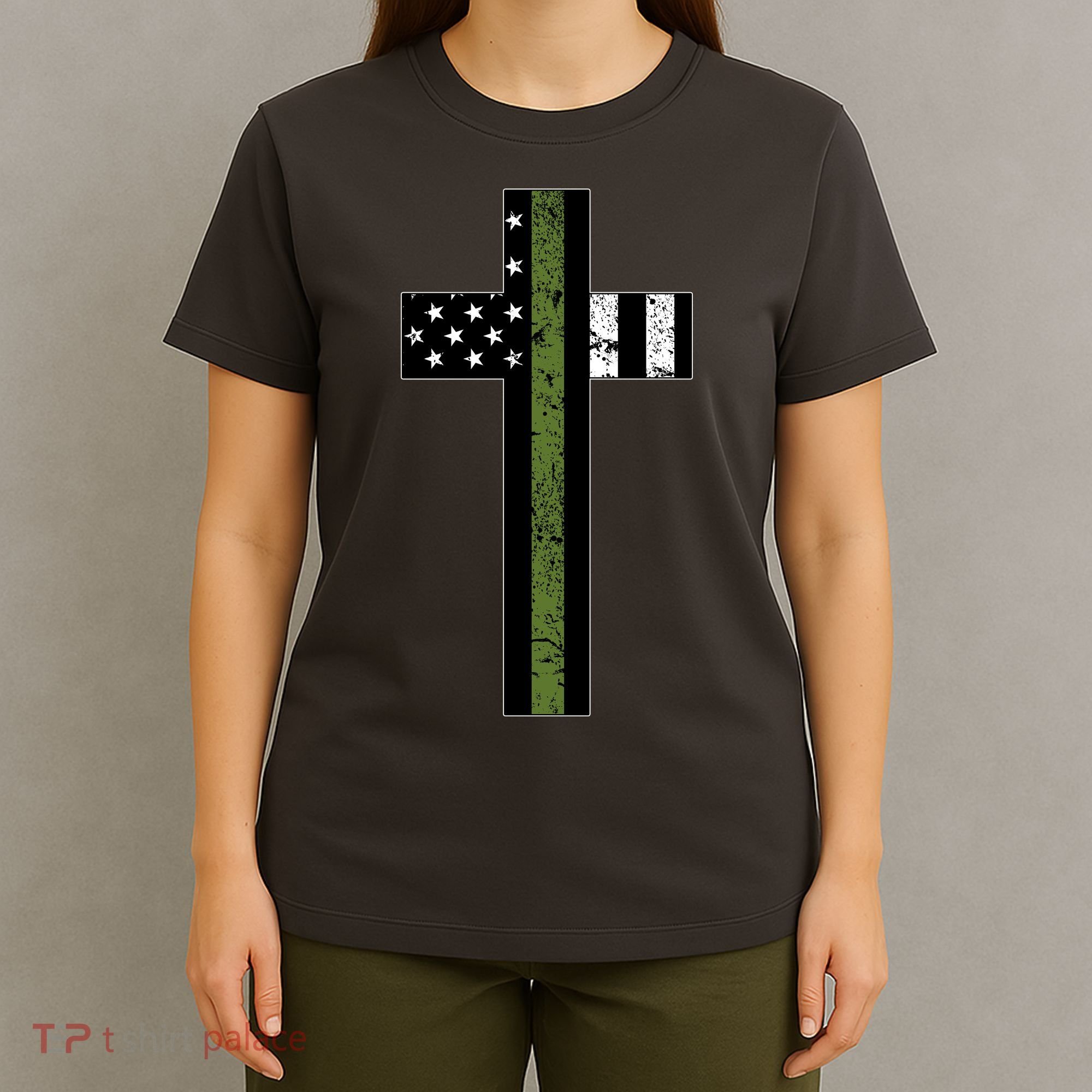 Thin Green Line Cross Military T-Shirt