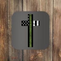 Thin Green Line Cross Military Coaster thumb 0