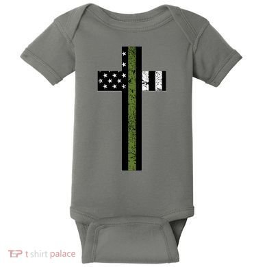 Thin Green Line Cross Military Baby Bodysuit