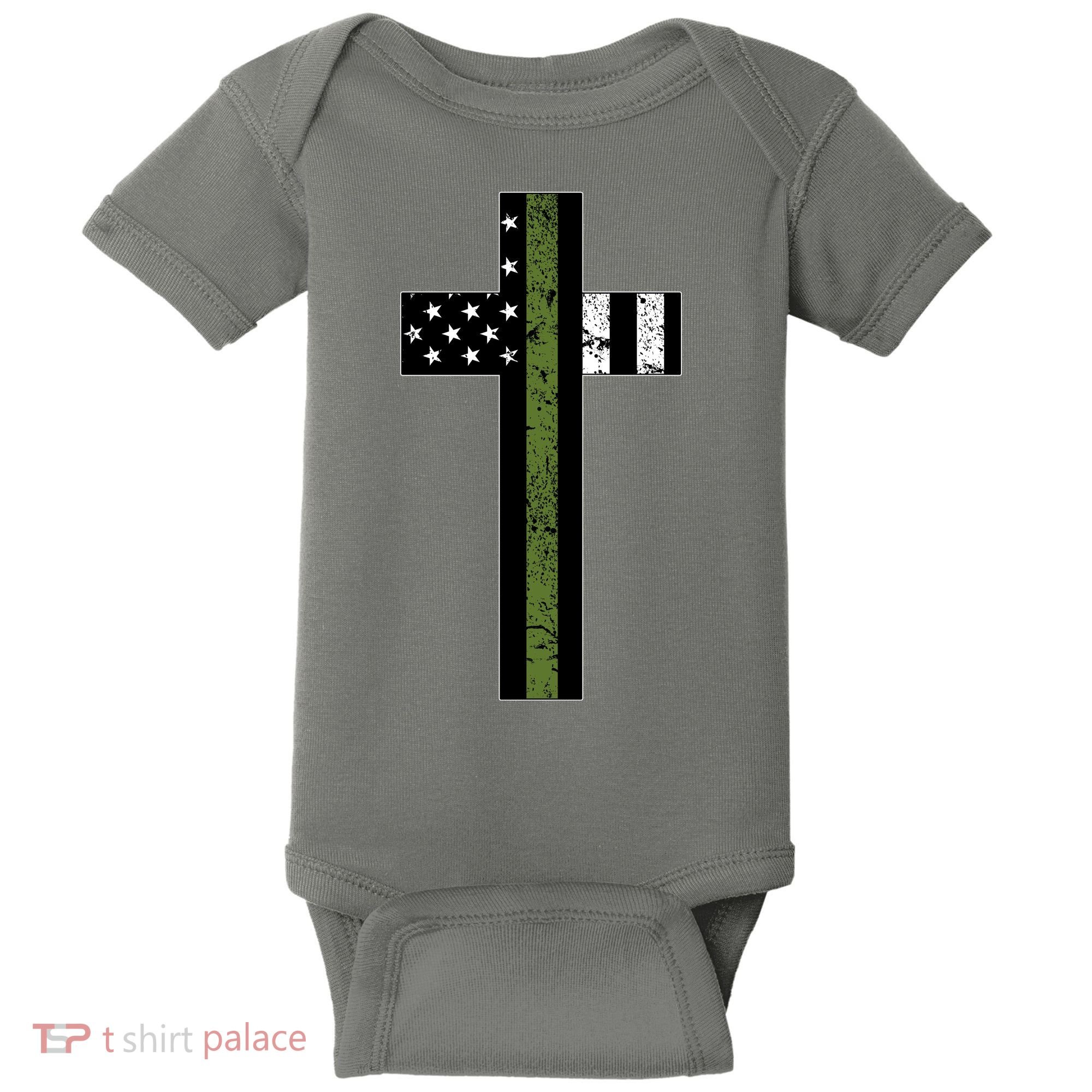 Thin Green Line Cross Military Baby Bodysuit