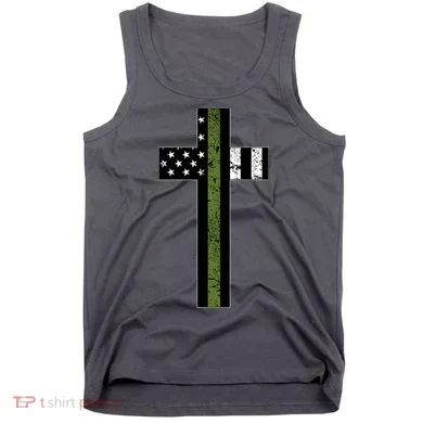 Thin Green Line Cross Military Tank Top