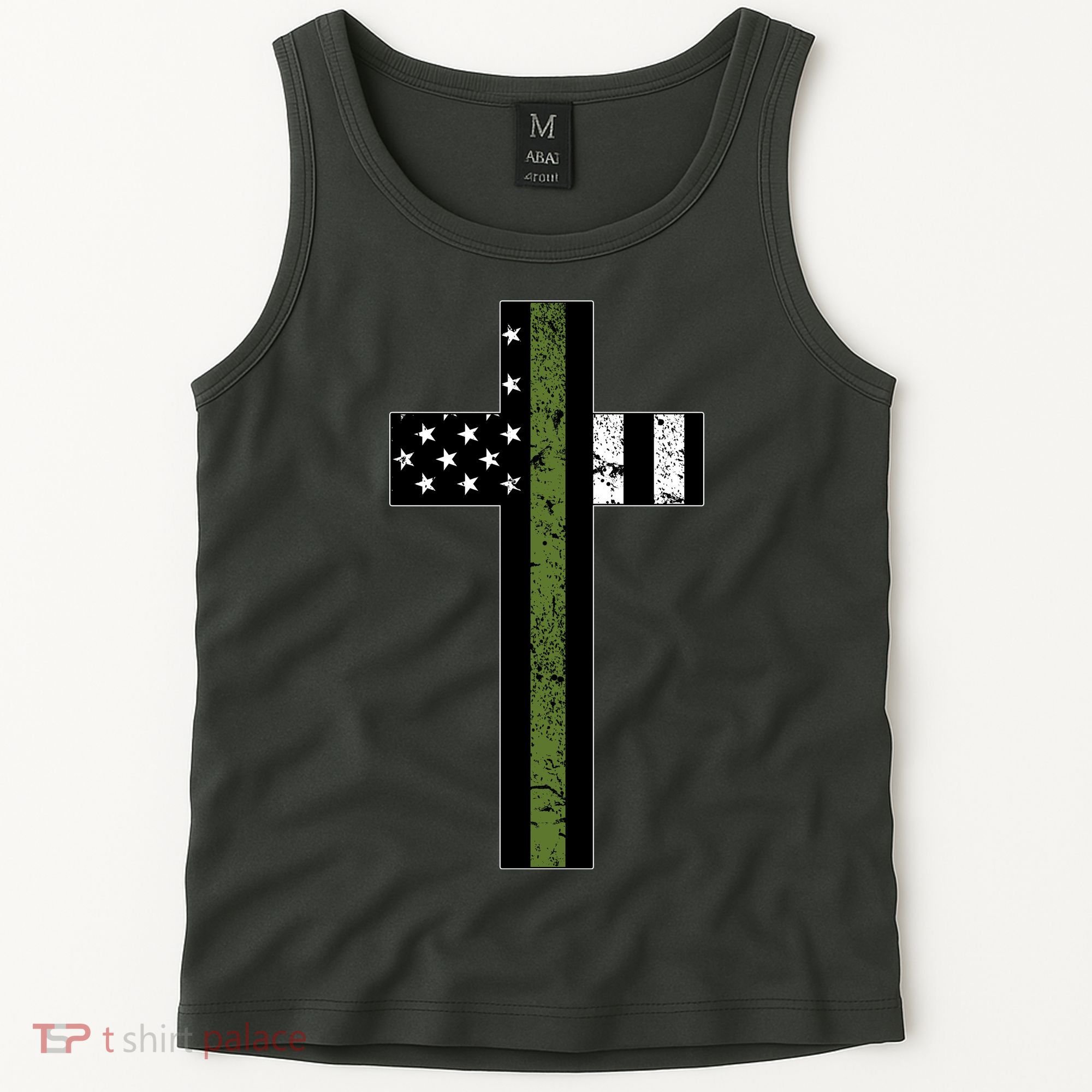 Thin Green Line Cross Military Tank Top