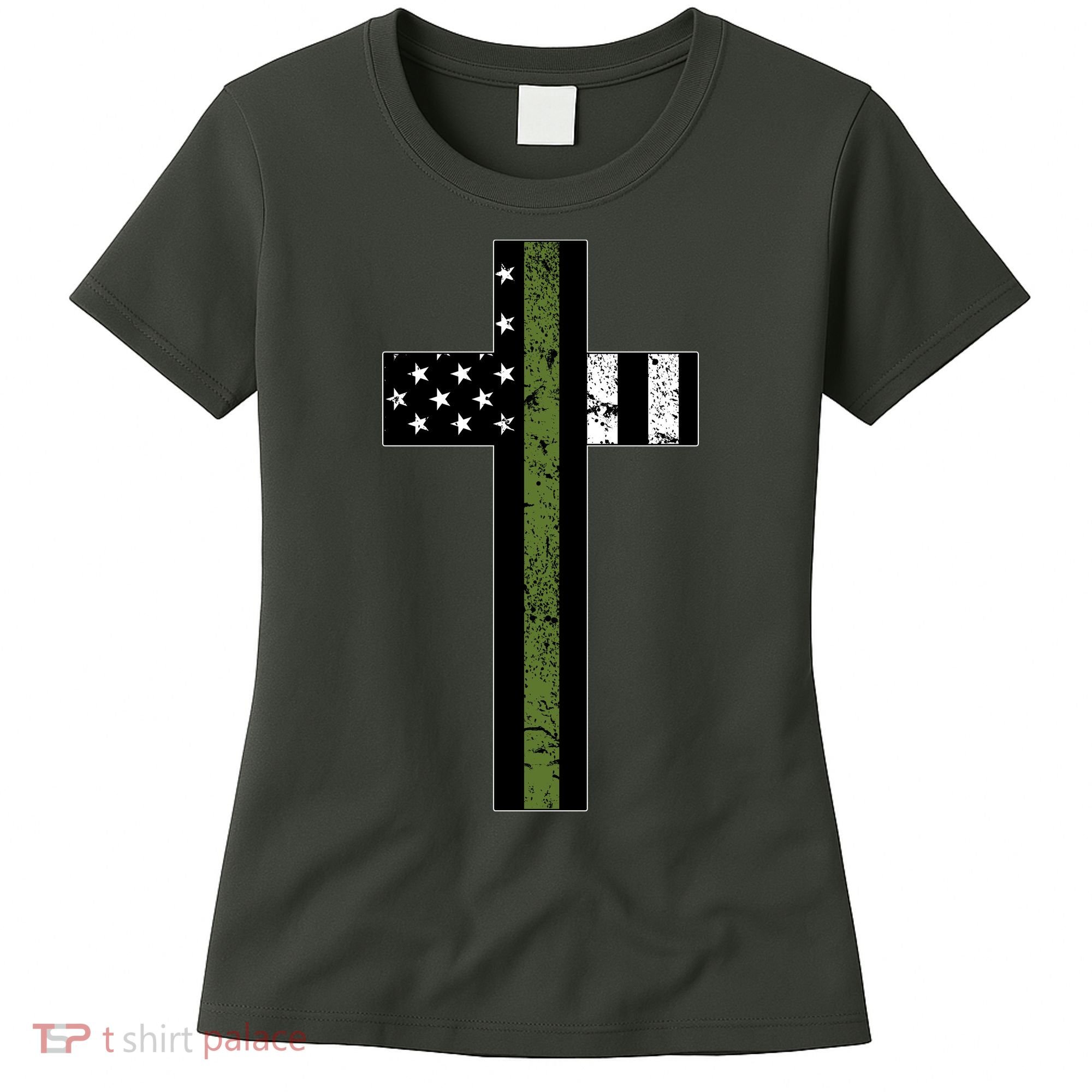 Thin Green Line Cross Military Women's T-Shirt