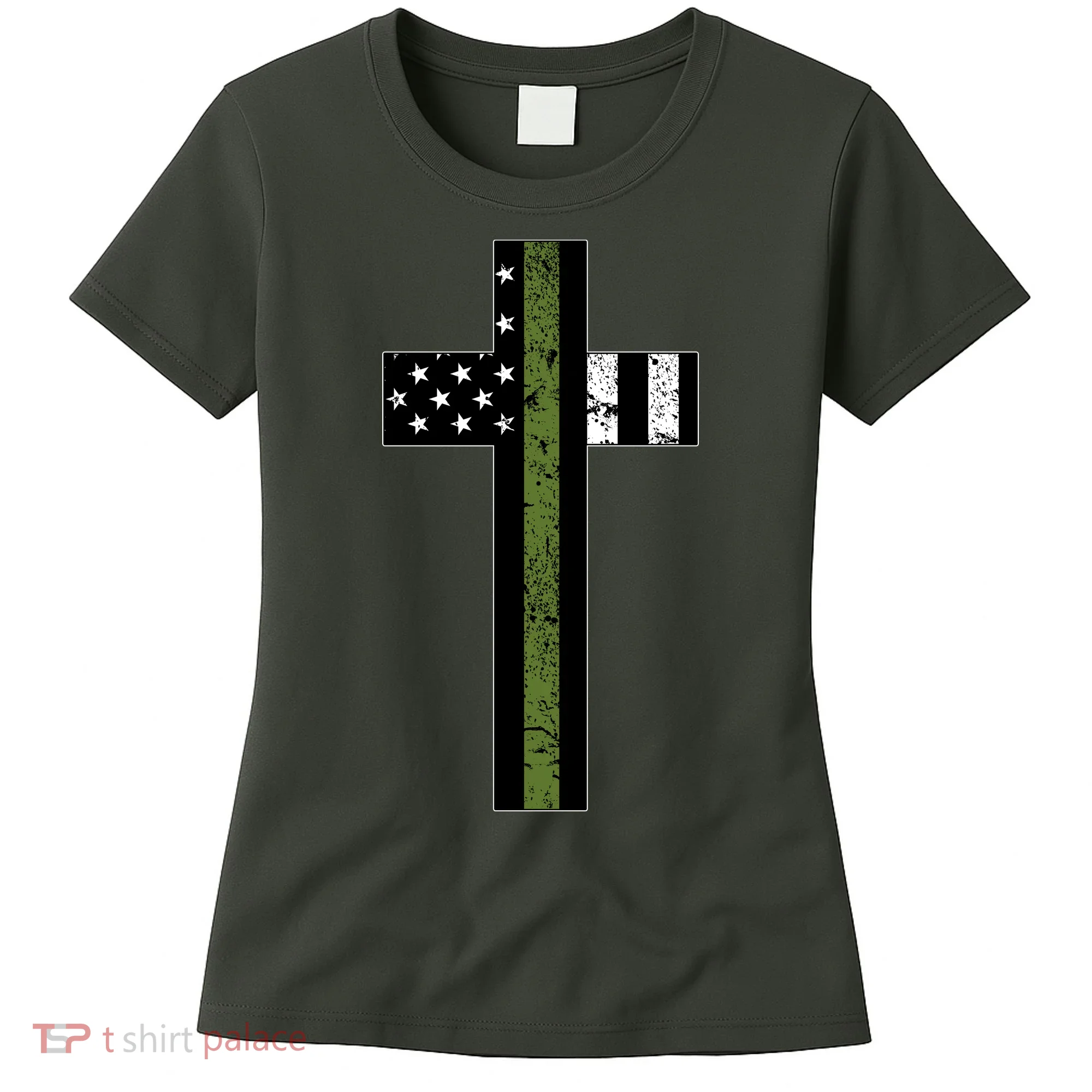 Thin Green Line Cross Military Women's T-Shirt