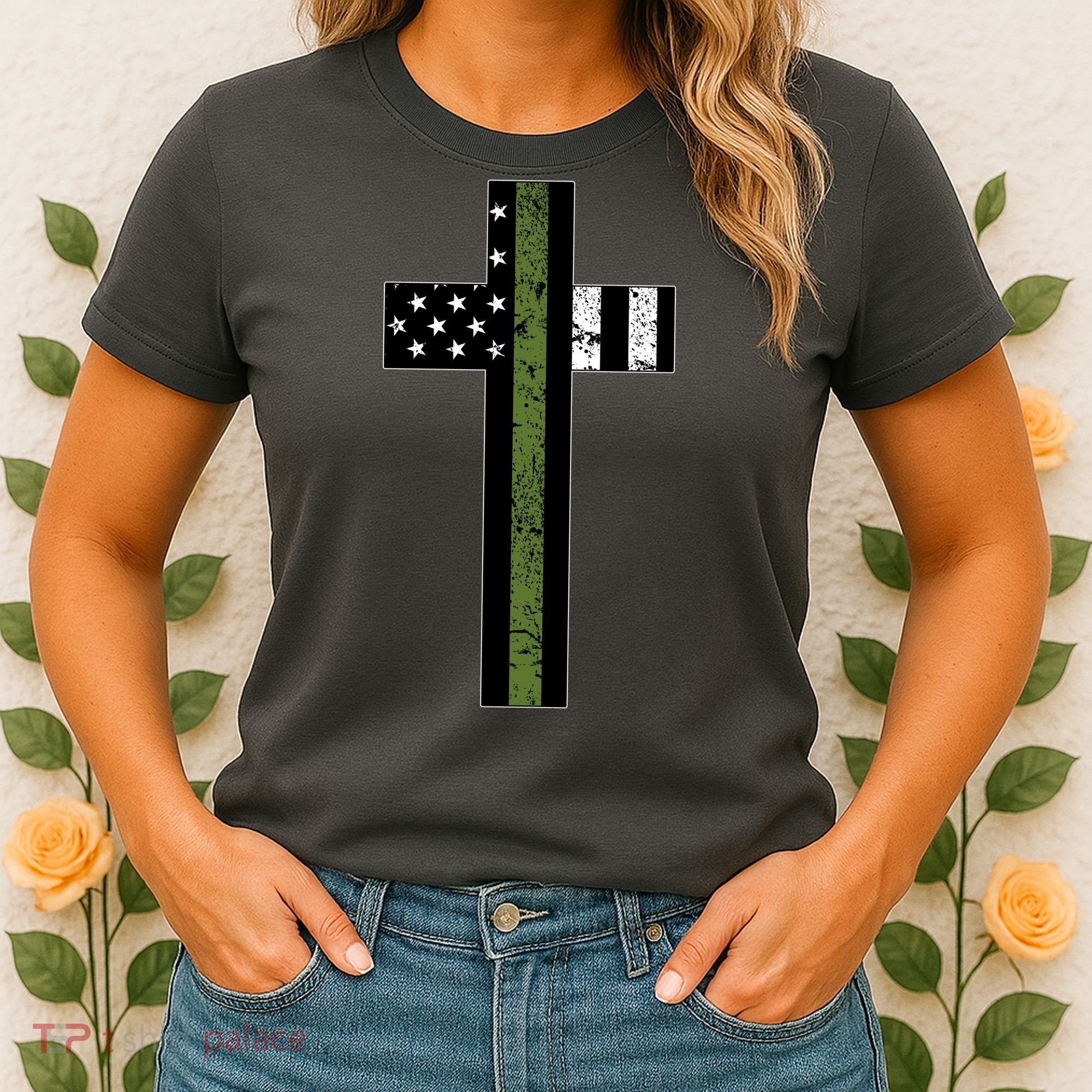 Thin Green Line Cross Military Women's T-Shirt